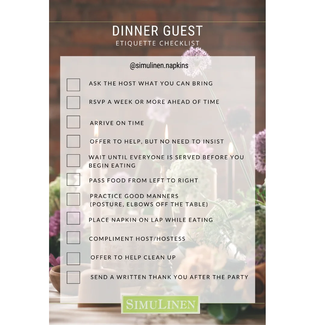Dinner Guest Etiquette Checklist