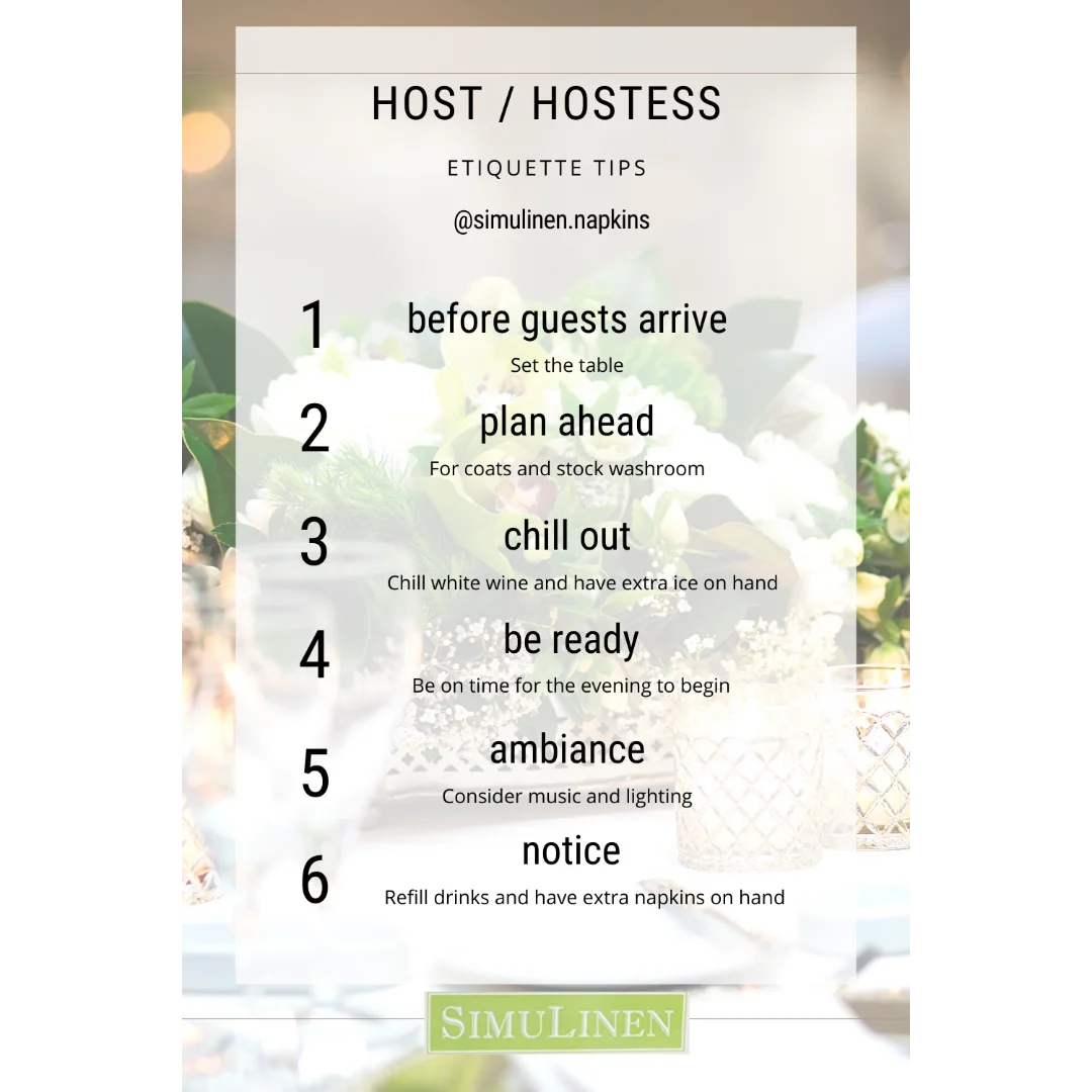 Host / Hostess Etiquette Tips SimuLinen