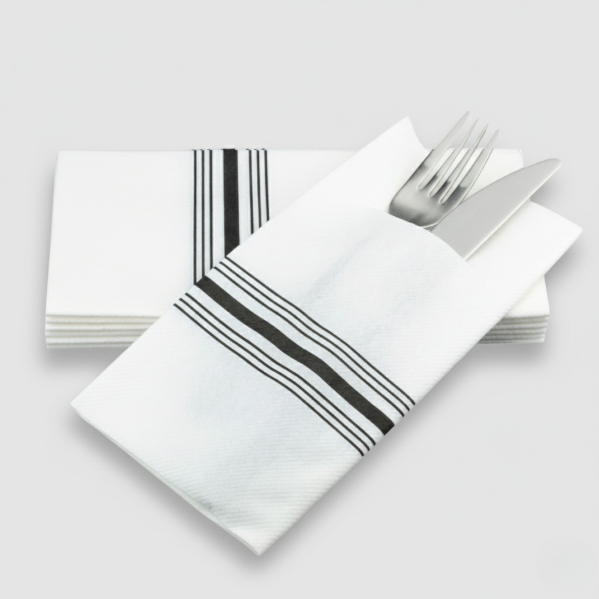 Black bistro stripe pocket SimuLinen dinner napkin