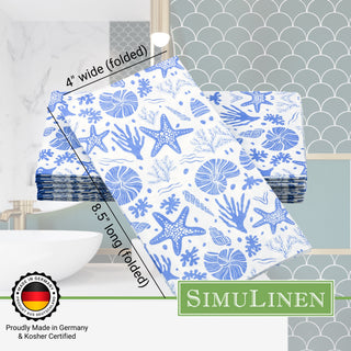 Proudly Made in Germany and Kosher Certified. Folded guest towel dimensions: 8.5" long by 4" wide.