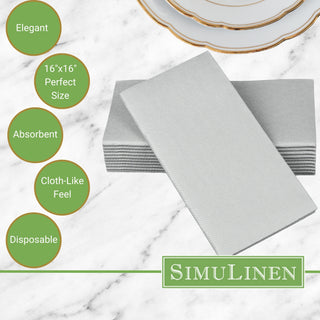 Signature Color Disposable Dinner Napkin Bullet Points. Elegant. 16"x16" - Perfect size. Absorbent. Cloth-Like feel. Disposable.