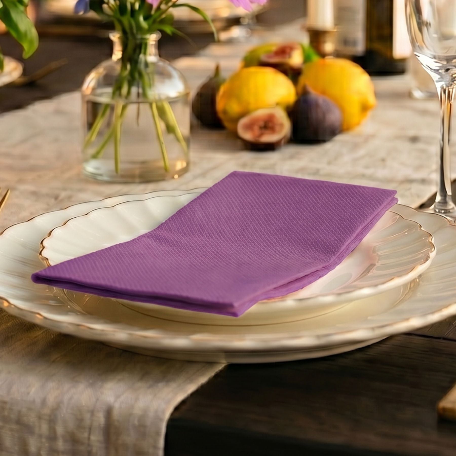 PURPLE AMETHYST Disposable Dinner Napkins — Cloth-Like Airlaid 16x16"