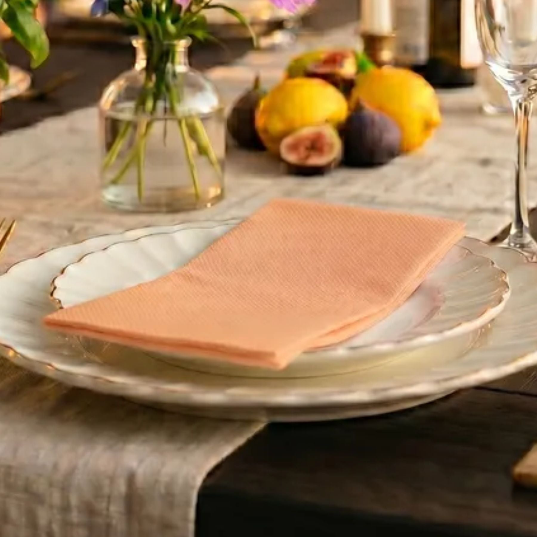 ORANGE APRICOT Disposable Dinner Napkins — Cloth-Like Airlaid 16x16"