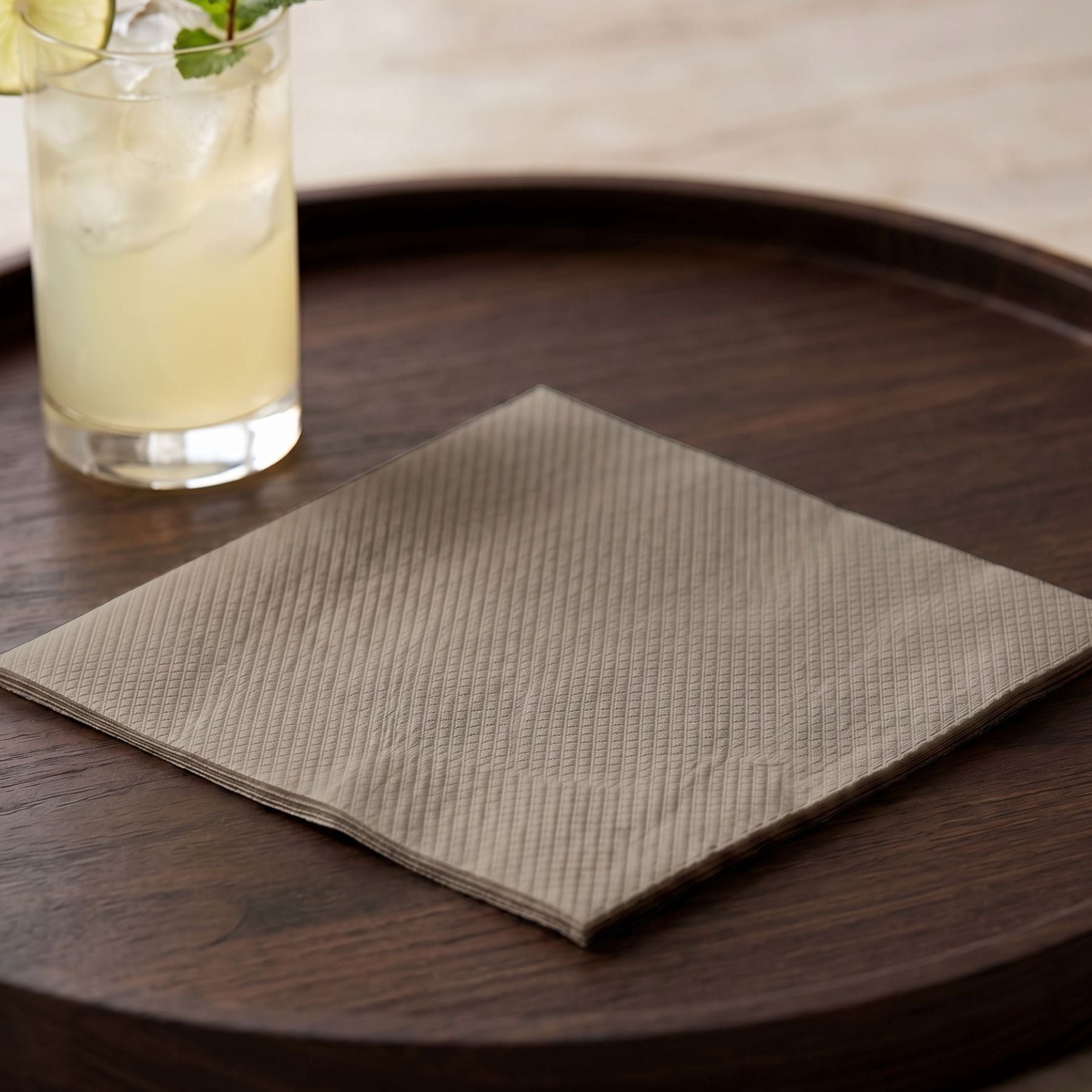 BEIGE GREY Disposable Cocktail Napkins — Cloth-Like Airlaid 10x10"