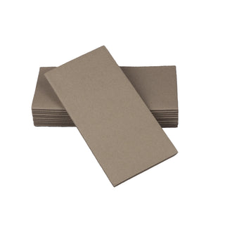 SimuLinen beige grey linen feel dinner napkins on a white background.