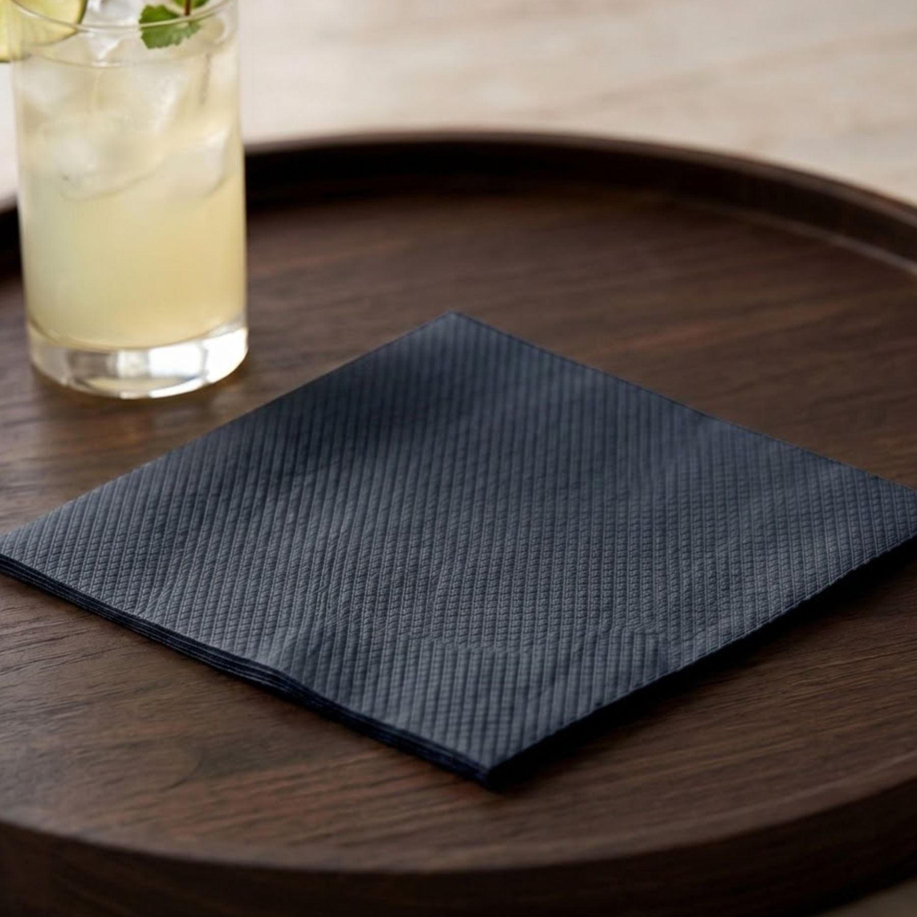 BLACK Disposable Cocktail Napkins — Cloth-Like Airlaid 10x10"