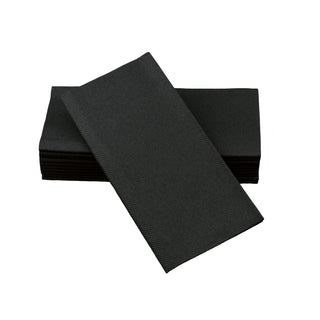 SimuLinen black disposable dinner napkins. These are a solid black napkin.
