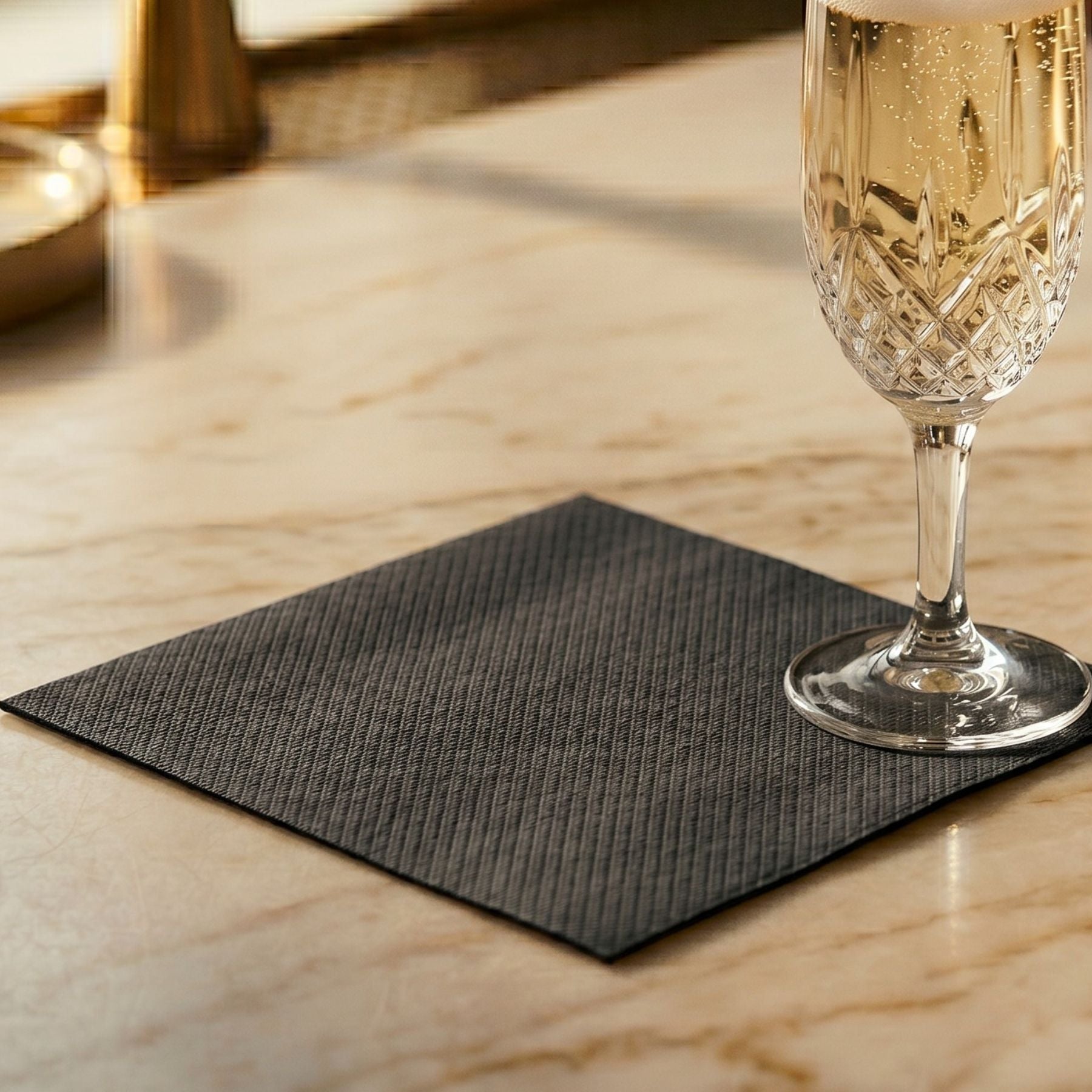 BLACK Disposable Cocktail Napkins — Cloth-Like Airlaid 10x10"