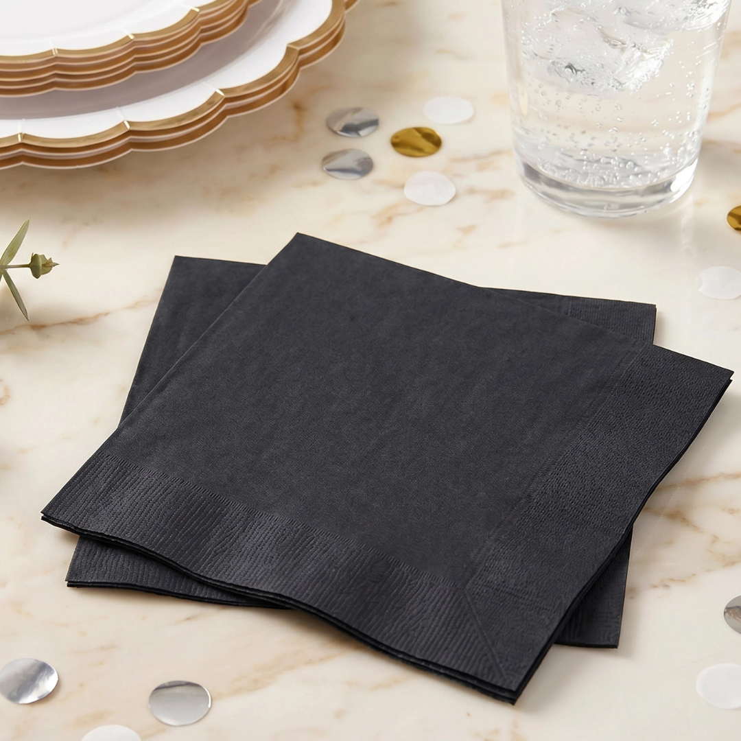 JET BLACK Simplicity Disposable Napkins — Premium 3-Ply 13x13"