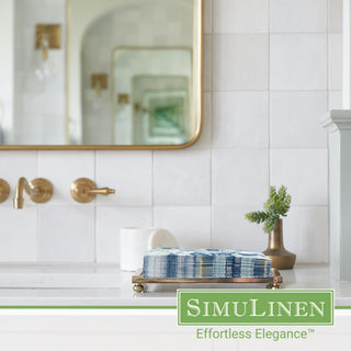 Image of Blue Garden Guest Towels in an elegant bathroom setting.