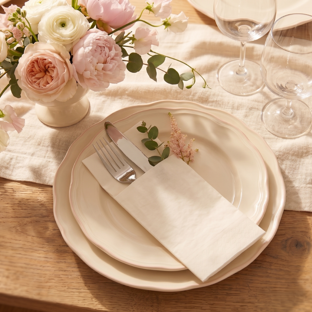The Curated Home Set — White Pocket Napkins & Cherry Blossom Bundle
