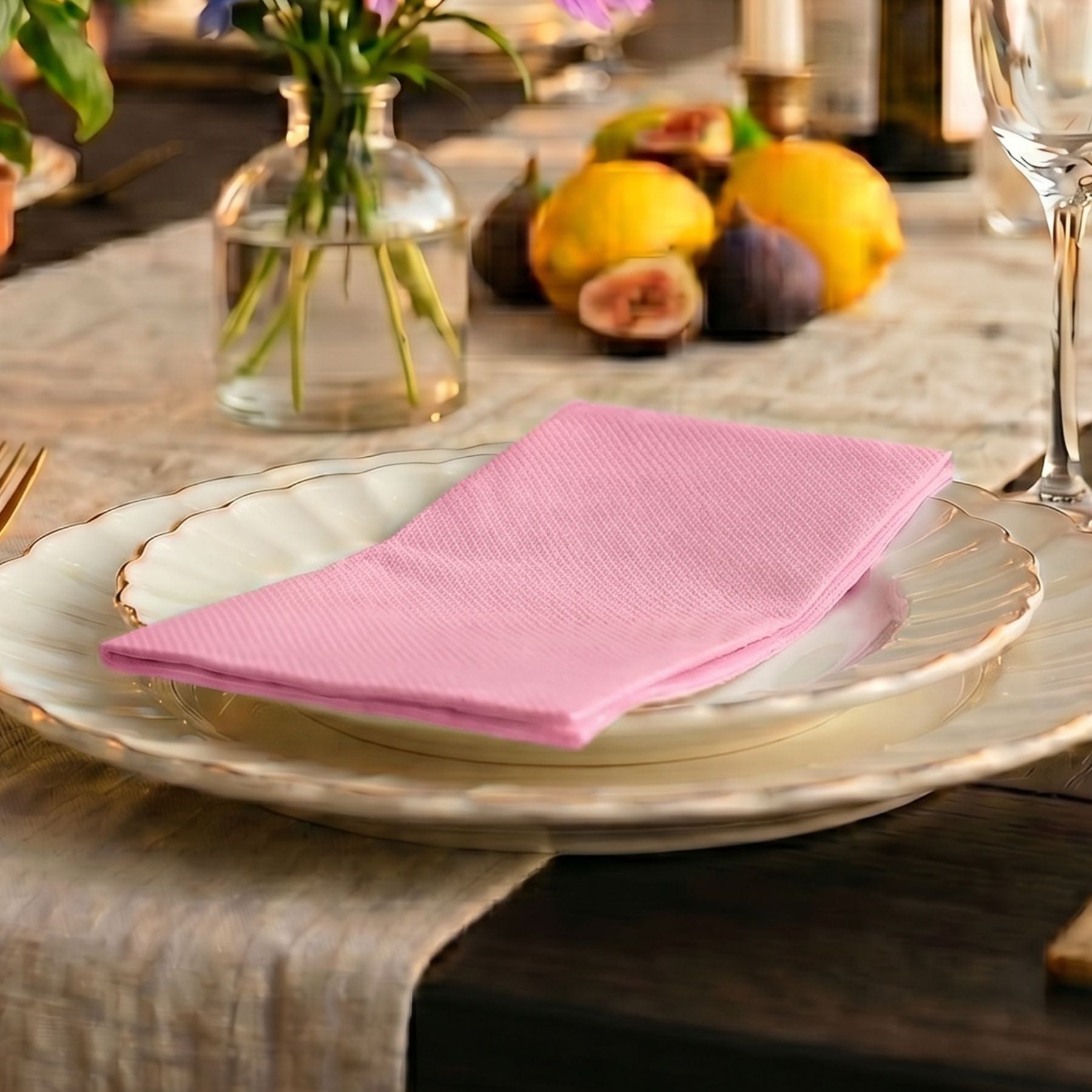 BUBBLE GUM PINK Disposable Dinner Napkins — Cloth-Like Airlaid 16x16"