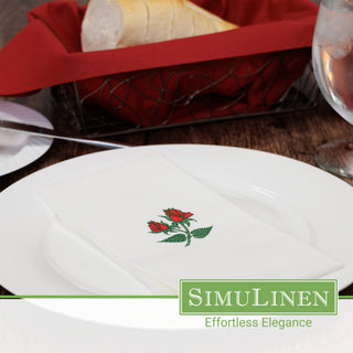 17″X17″ SimuLinen Premium Cloth-like Dinner Napkin with Rose Design & Discreet Pocket