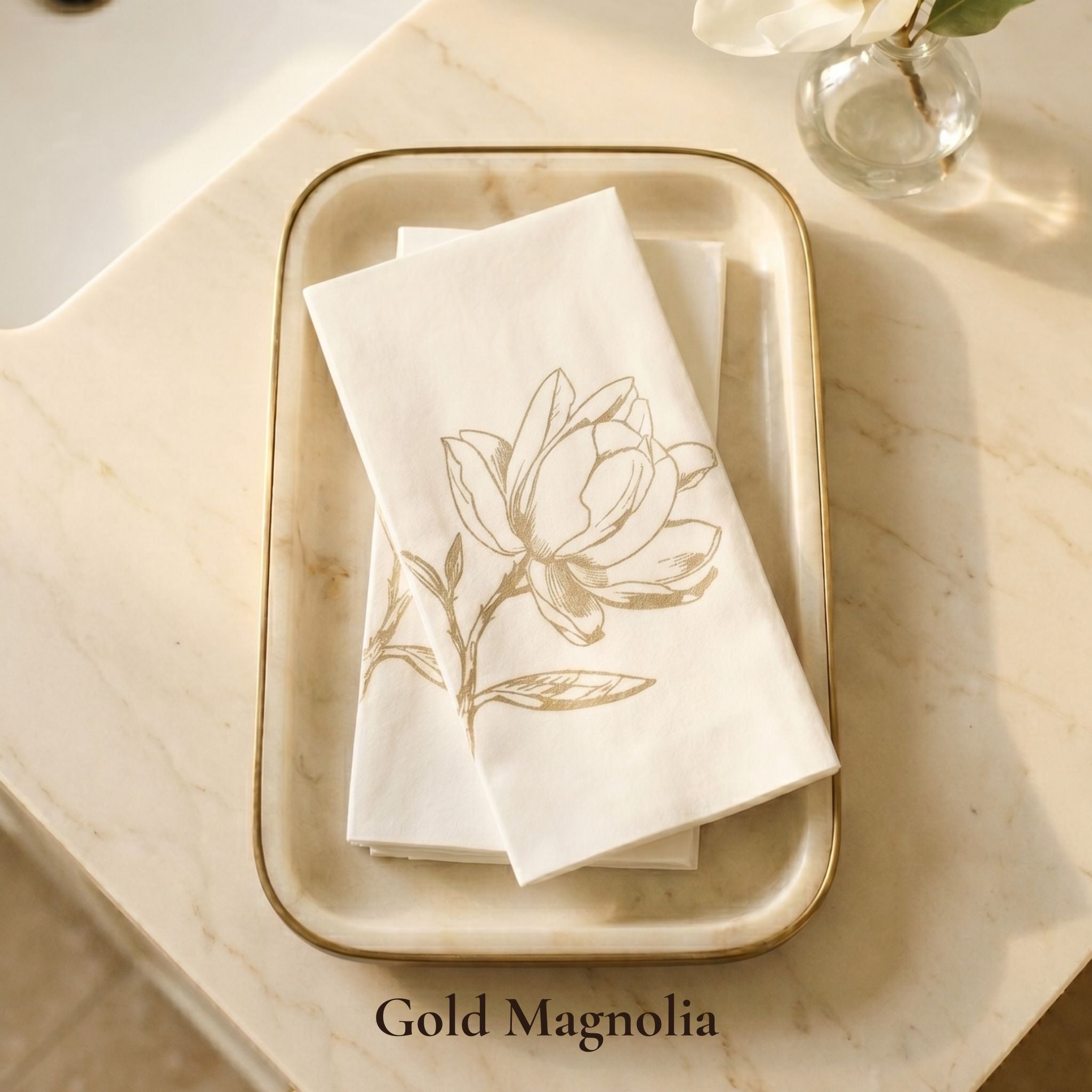 Gold Magnolia Guest Towel 25ct