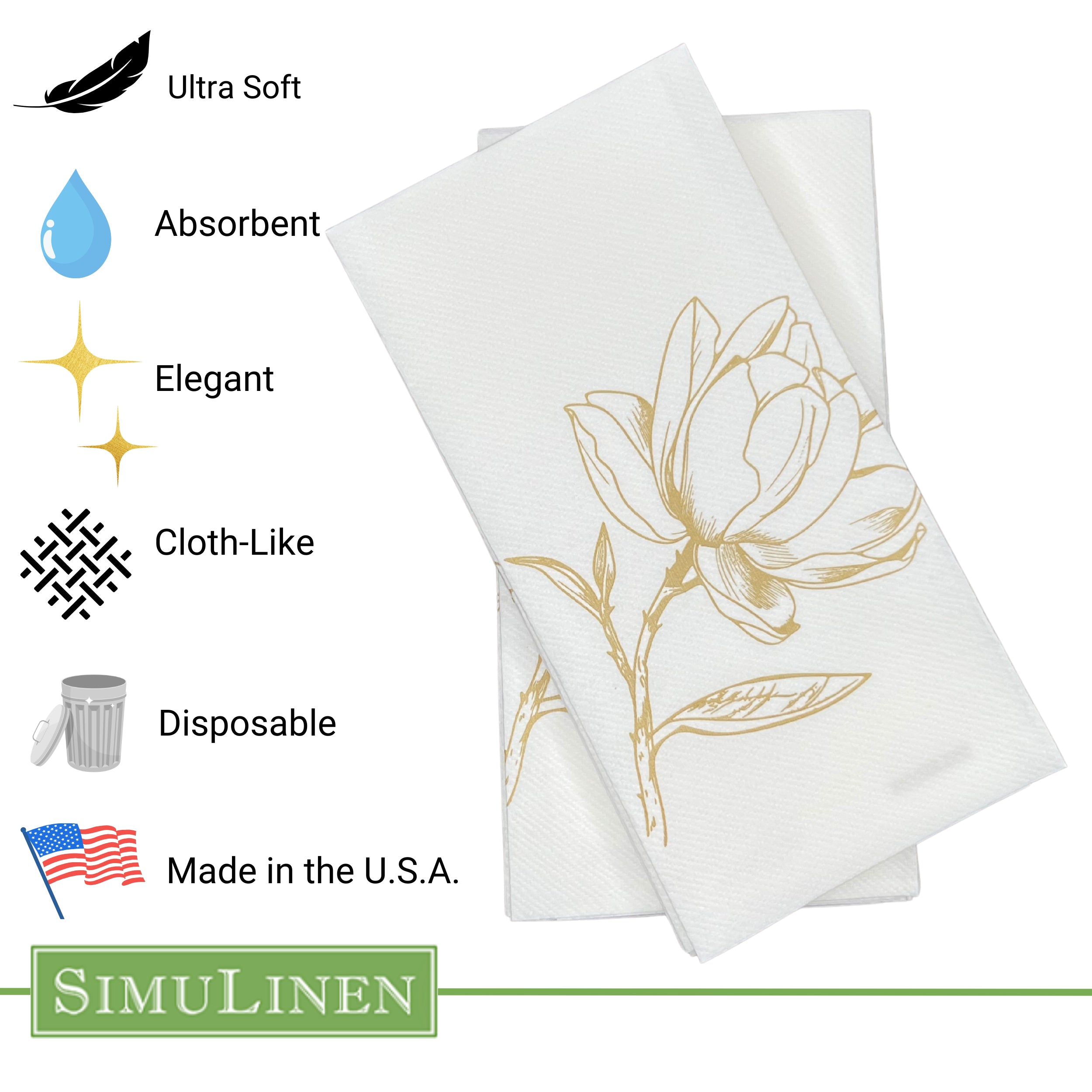 Gold magnolia SimuLinen guest hand towel with bullet points