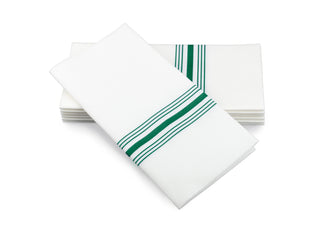 17″X17″ SimuLinen Dinner Napkin with GREEN BISTRO STRIPE & Discreet Pocket