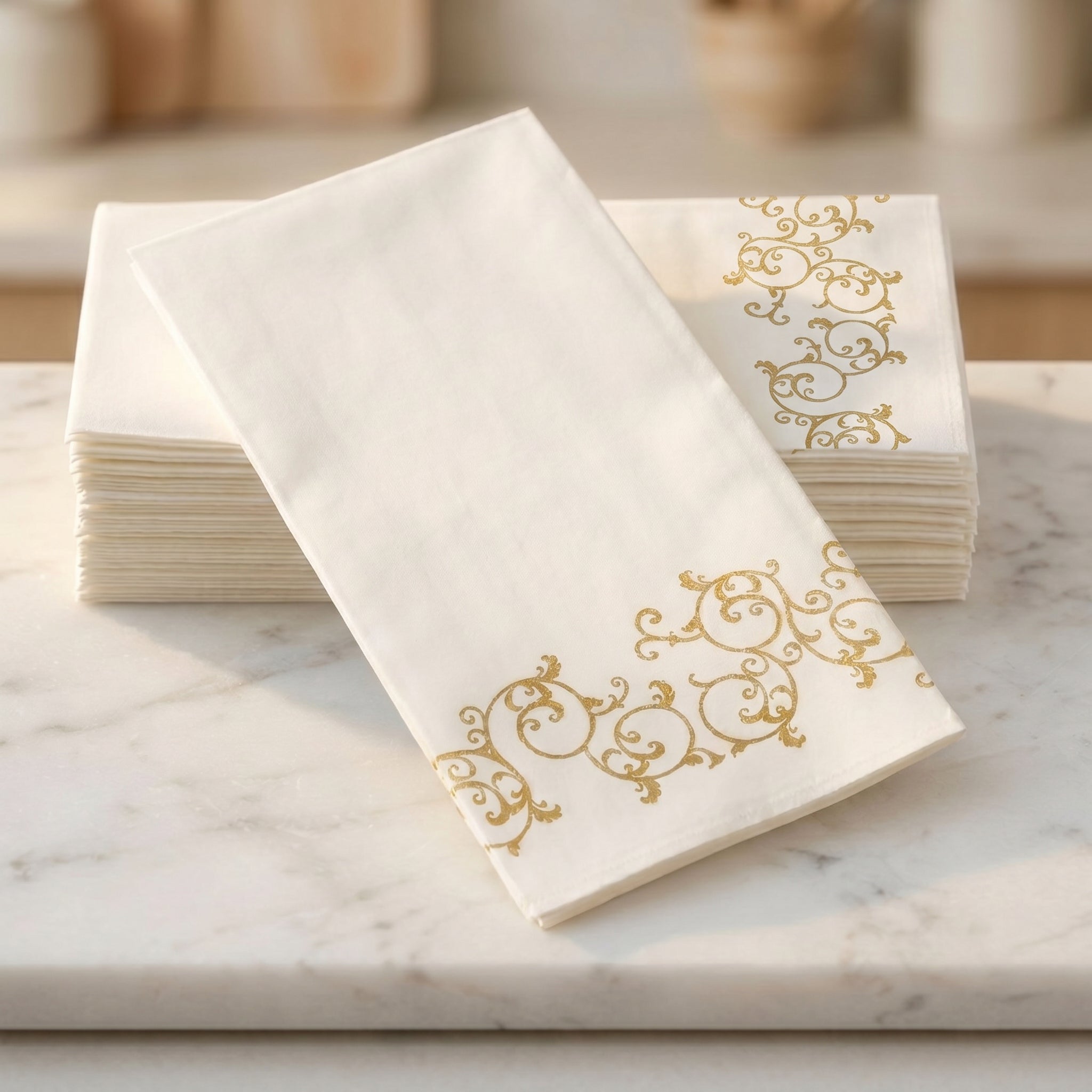 GOLD FILIGREE Disposable Guest Towels — Cloth-Like Airlaid 12x17"
