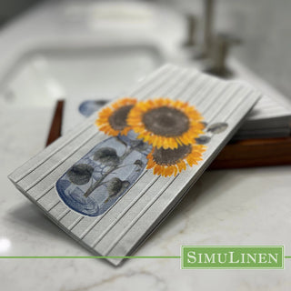 12"x17" SimuLinen Signature Shiplap and Sunflowers Guest Towel