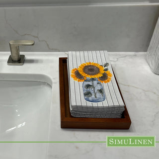 12"x17" SimuLinen Signature Shiplap and Sunflowers Guest Towel