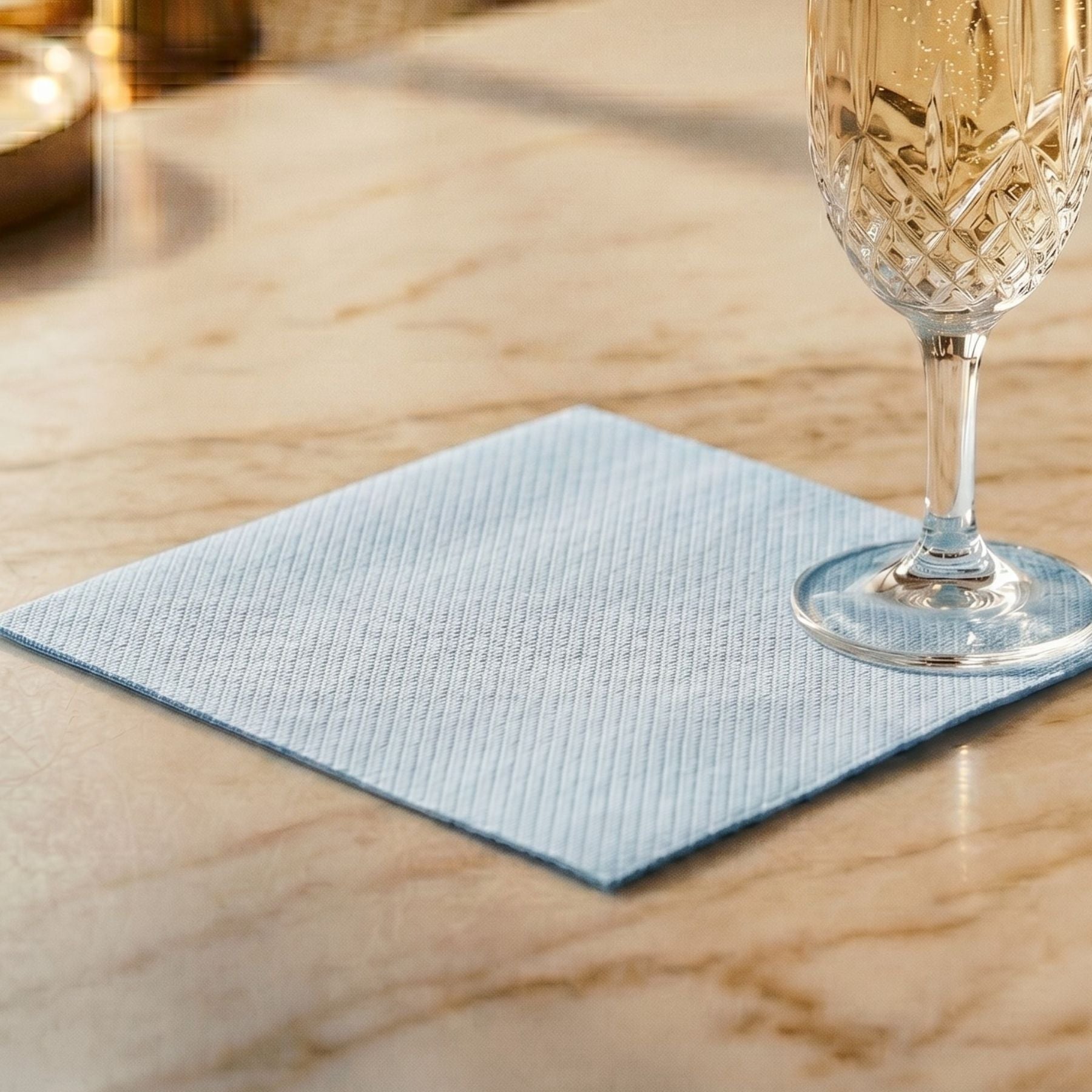 LIGHT BLUE Disposable Cocktail Napkins — Cloth-Like Airlaid 10x10"