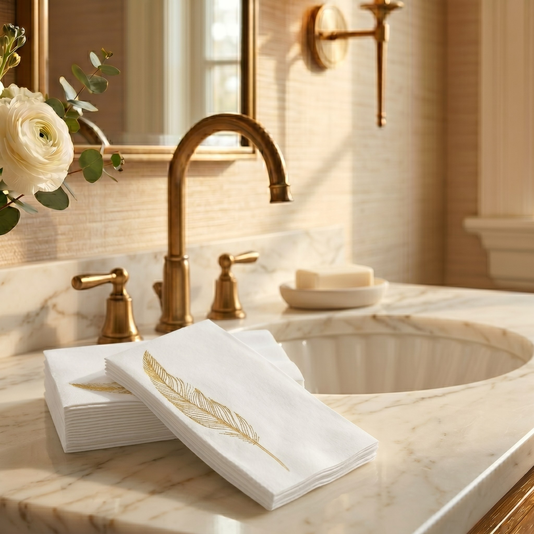 GOLD FEATHER Disposable Guest Towels — Cloth-Like Airlaid 12x17"