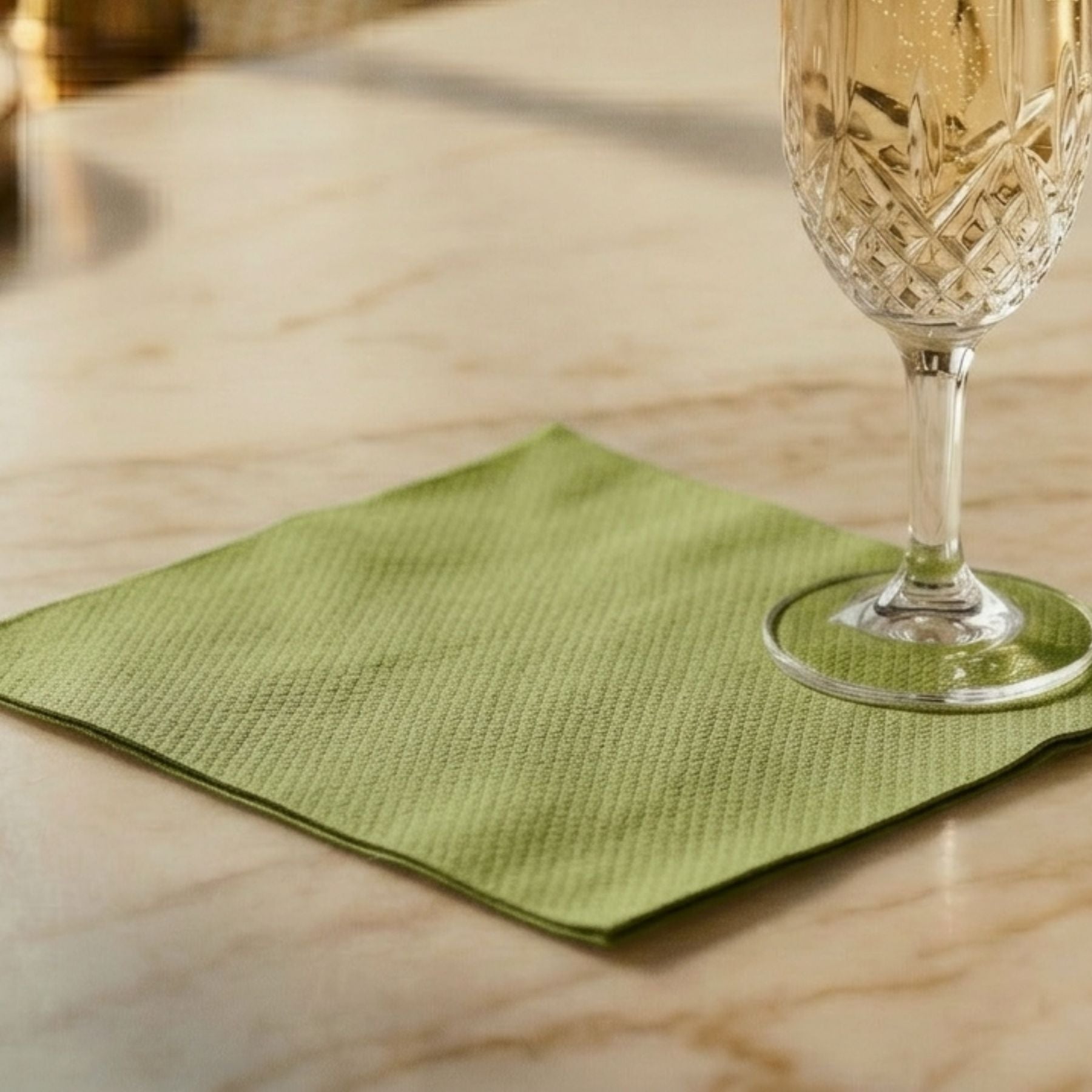 OLIVE GREEN Disposable Cocktail Napkins — Cloth-Like Airlaid 10x10"