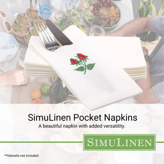 17″X17″ SimuLinen Premium Cloth-like Dinner Napkin with Rose Design & Discreet Pocket