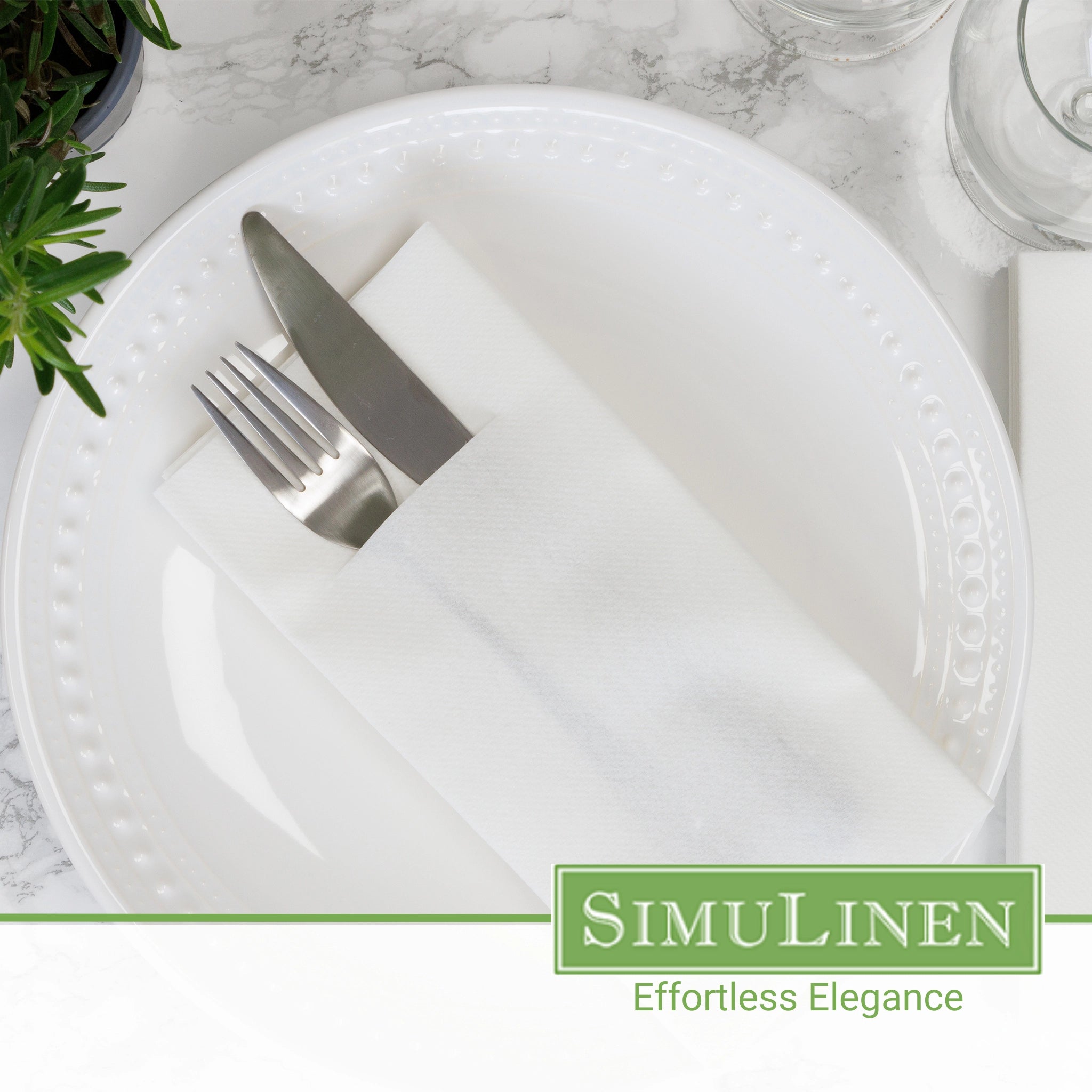 WHITE Premium Disposable Pocket Napkins — Cloth-Like Airlaid 17x17"