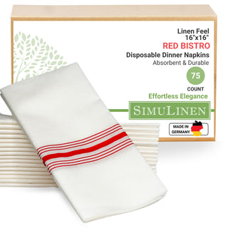 SimuLinen 16”x16” Select Bistro Napkins – Red Bistro – Disposable and Durable, Light Weight Paper Napkins, – Box of 75