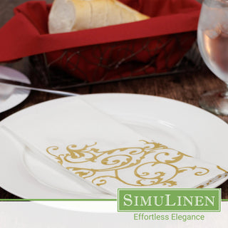 19"x17" SimuLinen Signature Gold Floral Dinner Napkin
