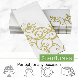 19"x17" SimuLinen Signature Gold Floral Dinner Napkin