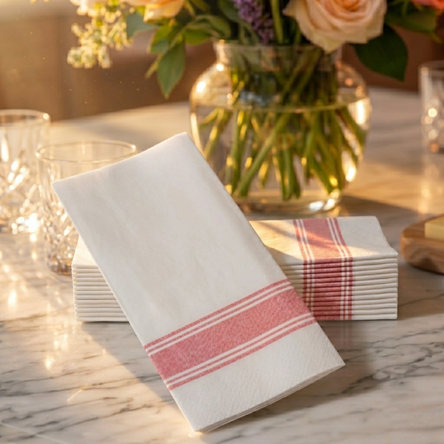 RED BISTRO Signature Disposable Dinner Napkins — Cloth-Like Airlaid 19x17"