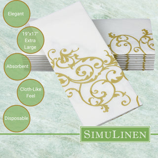 19"x17" SimuLinen Signature Gold Floral Dinner Napkin