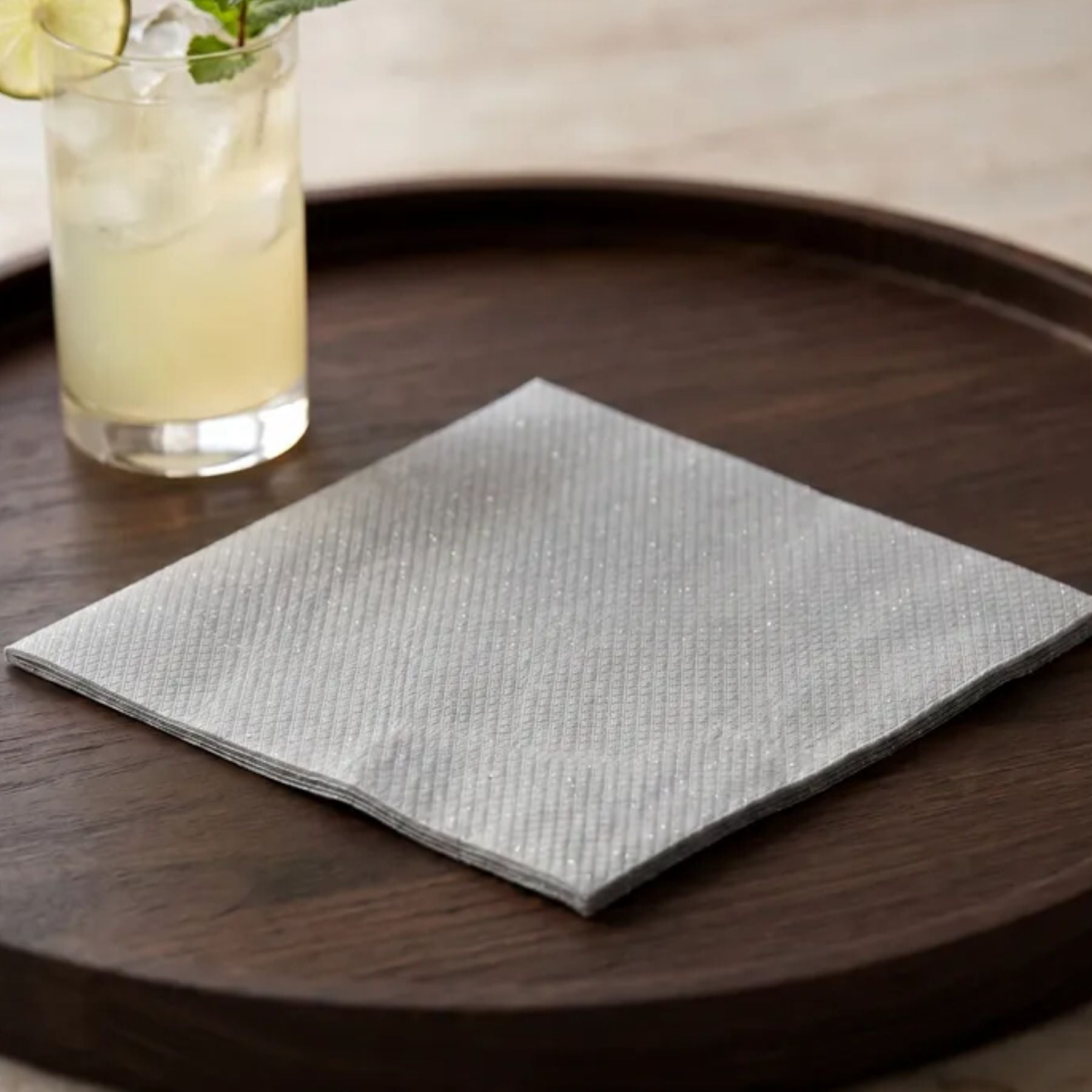 SILVER Disposable Cocktail Napkins — Cloth-Like Airlaid 10x10"