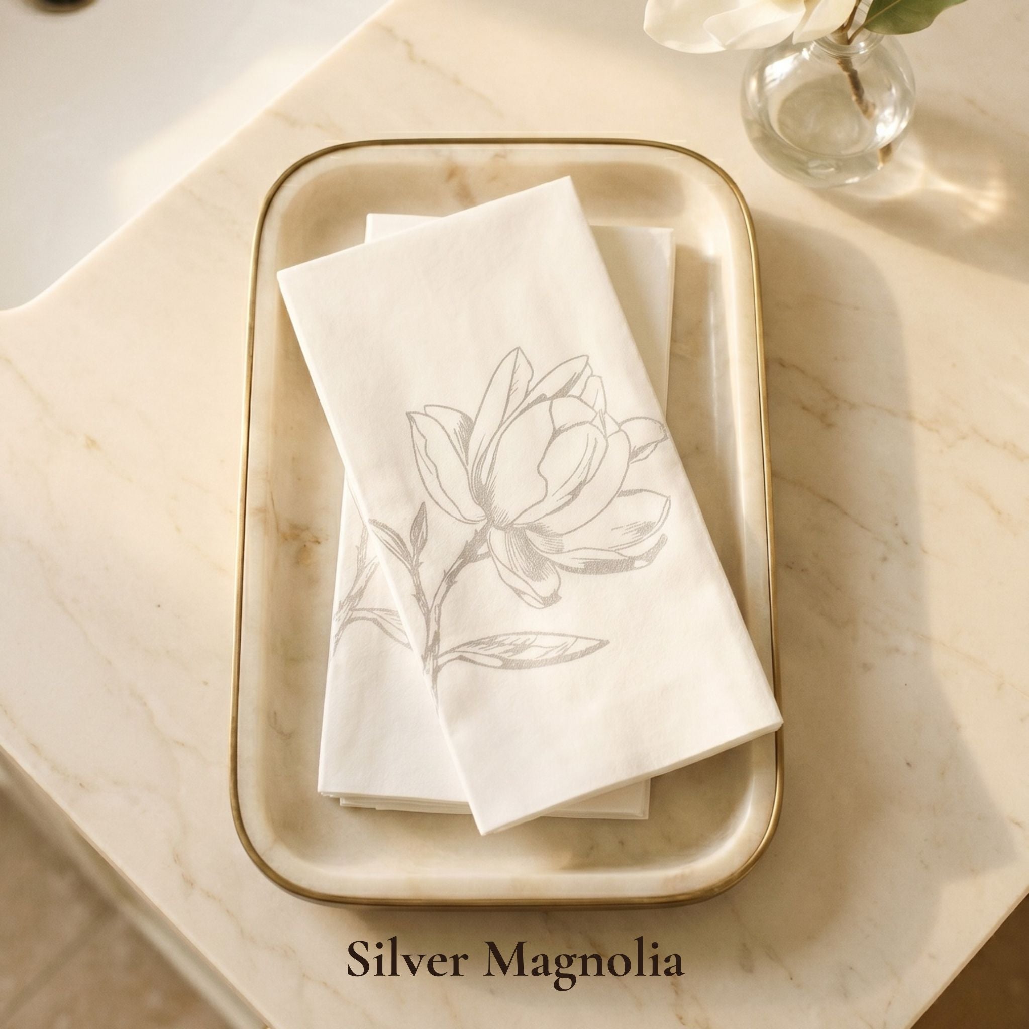 Silver Magnolia Guest Towel 25ct
