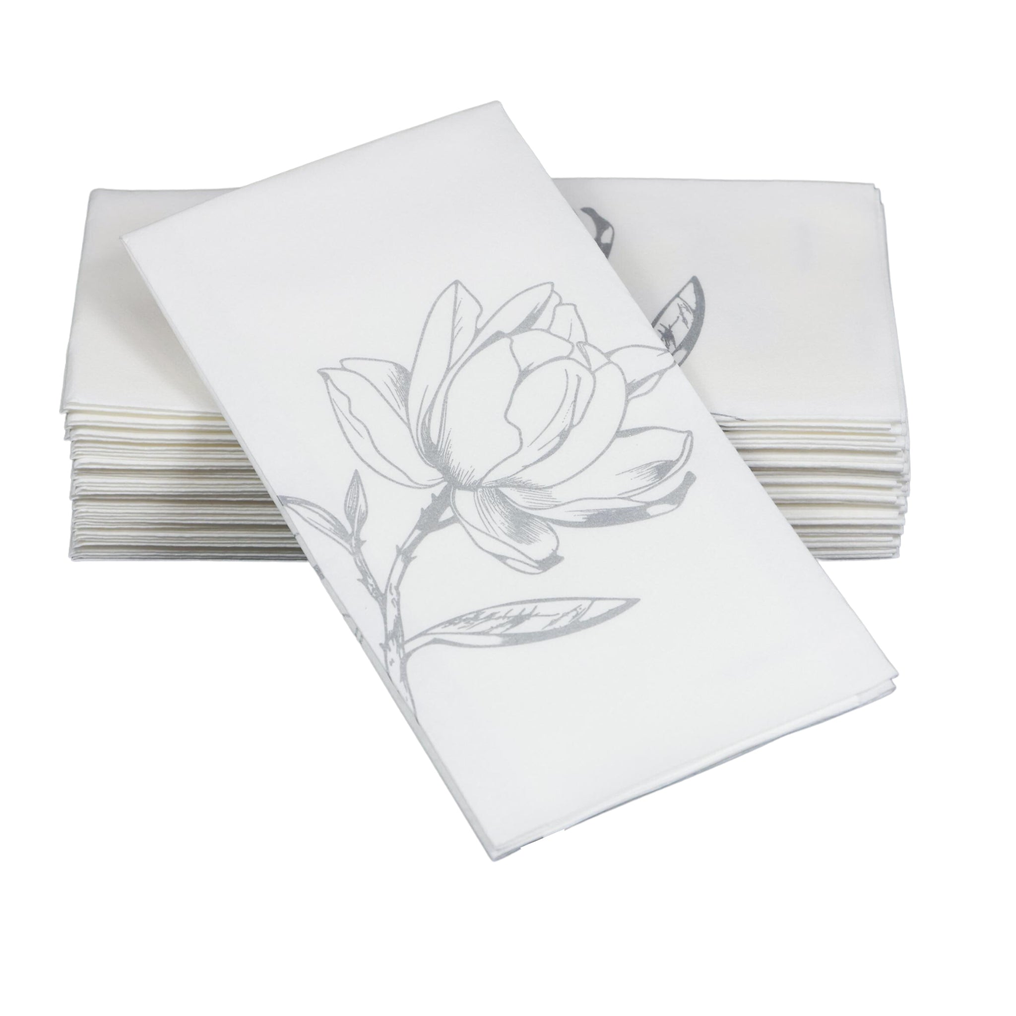 Silver magnolia SimuLinen guest hand towel on white background