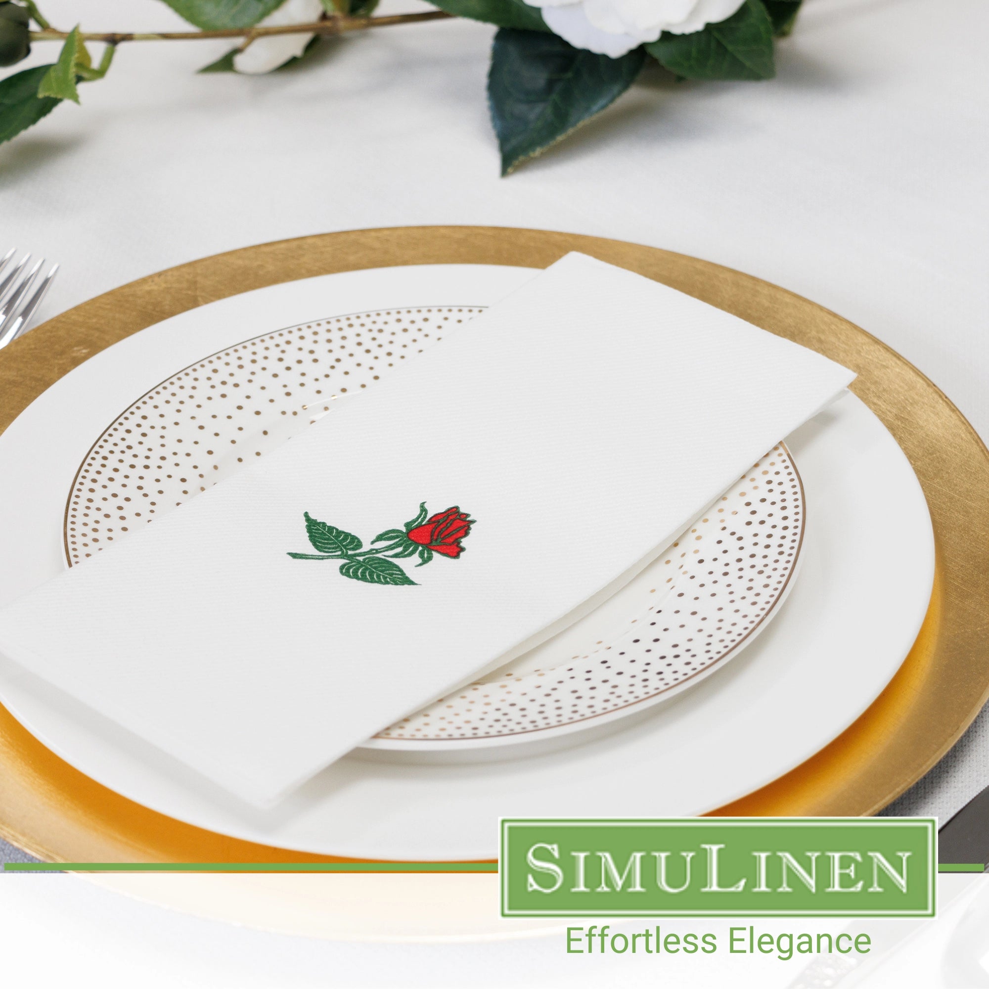 SIGNATURE ROSE Disposable Dinner Napkins — Cloth-Like Airlaid 19x17"