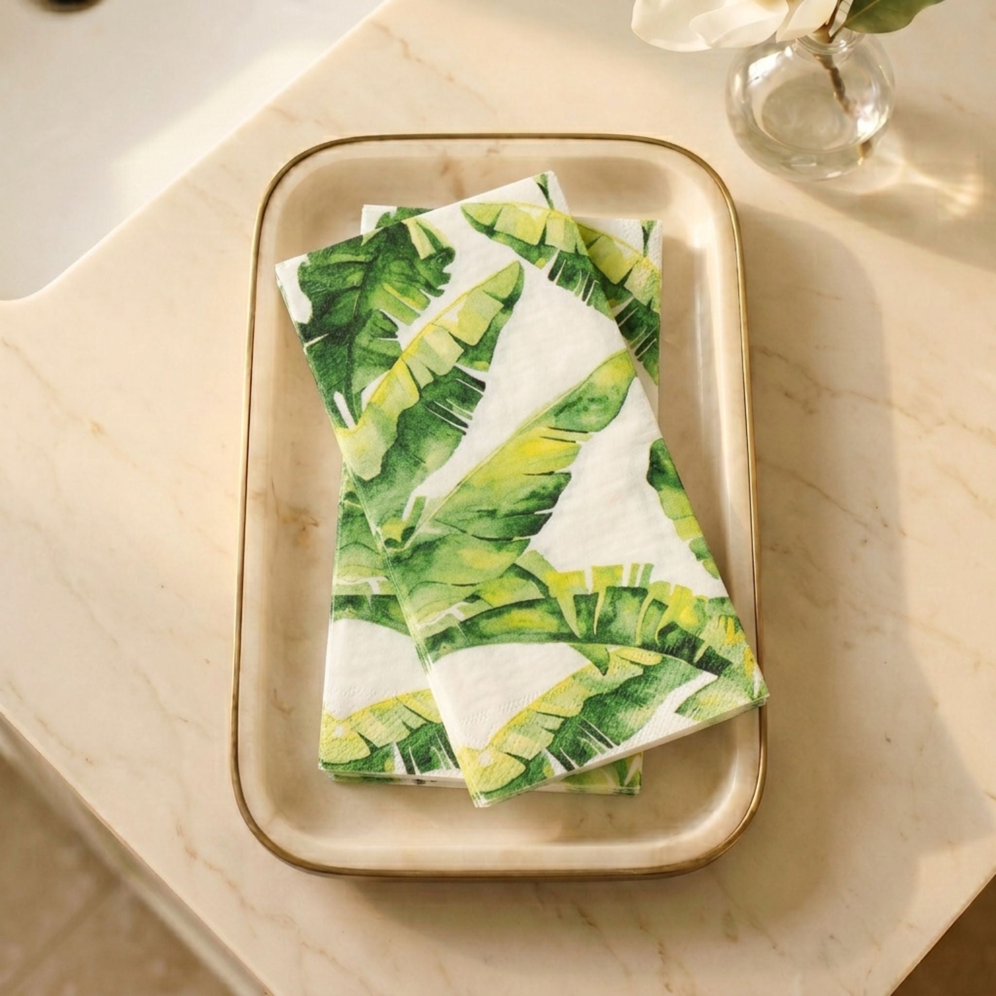 TROPICAL BANANA LEAVES Disposable Guest Towels — Cloth-Like Airlaid 12x17"