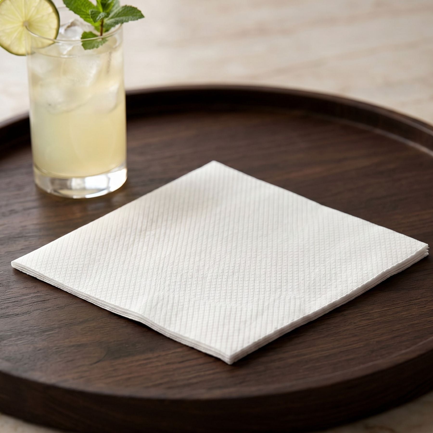 WHITE Disposable Cocktail Napkins — Cloth-Like Airlaid 10x10"