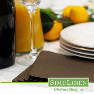 SimuLinen chocolate brown cocktail napkins in a dinner setting.