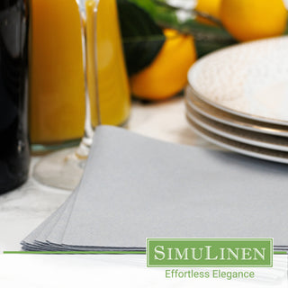 SimuLinen dark grey beverage napkins in a dinner setting.