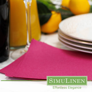 Magenta beverage napkins in a dinner settings.