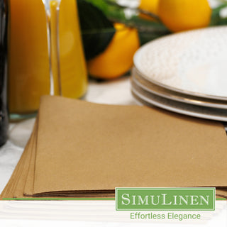 Natural brown beverage napkins in a dinner setting.