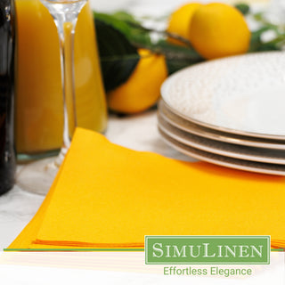 SimuLinen orange cocktail napkins in a dinner setting.