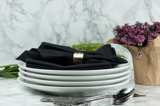 UnFolded Black Dinner Napkins on Plates