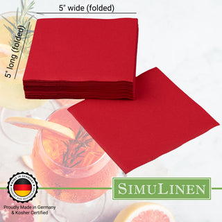 SimuLinen Cocktail and Party Napkins Beverage Napkins - RED