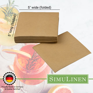 SimuLinen Cocktail and Party Napkins Beverage Napkins - NATURAL BROWN