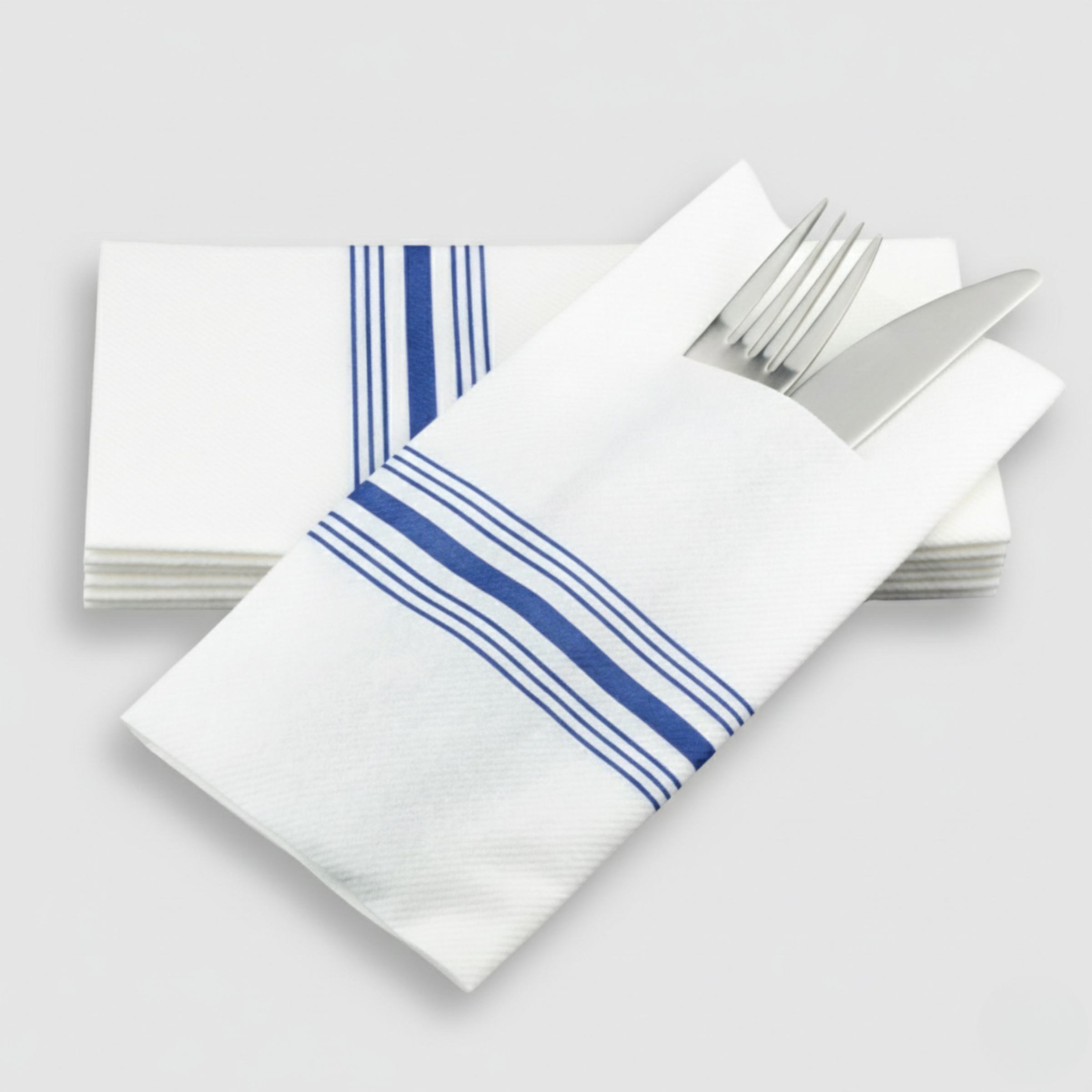 Blue bistro stripe pocket SimuLinen dinner napkin