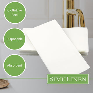 Bullet point image for SimuLinen guest towels: Cloth-like feel, disposable, and absorbent.