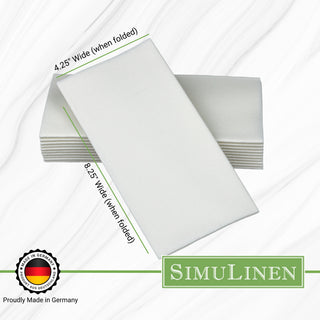 SimuLinen pocket napkins are proudly Made in Germany and Kosher certified. When folded, they measure 4.25" by 8.25".